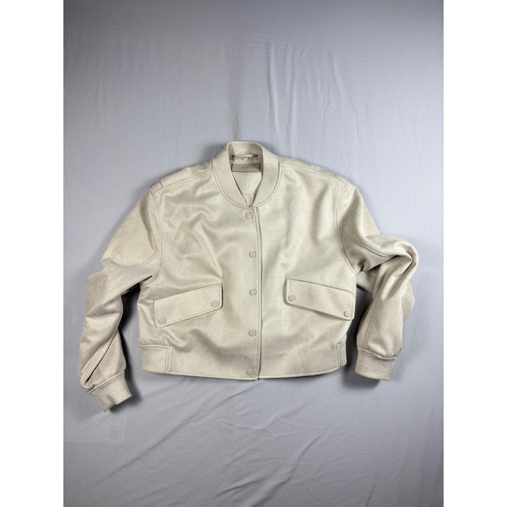 Blank NYC Faux Suede Bomber Jacket Womens Large Beige Champagne Snap Front NWOT